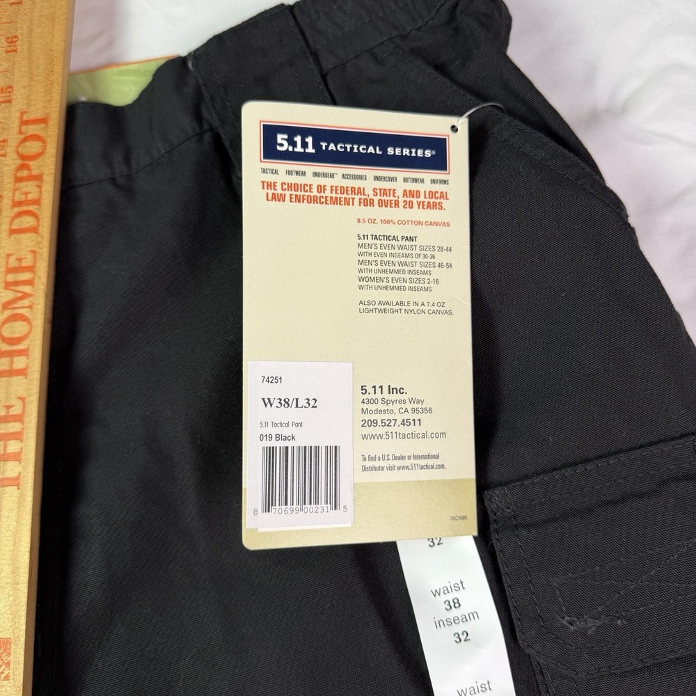 5.11 Men's Tactical Pants 74251, 38 X 32, Black, 100% Authentic, NEW - Picture 7 of 8